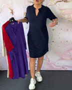 Women's Solid Color V-Neck Dress