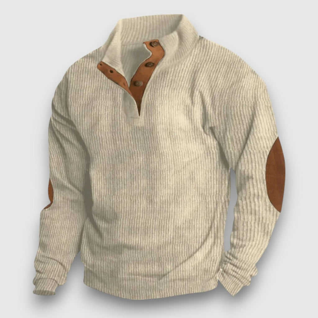 Men's Ribbed Knit Sweater with Stylish Buttons