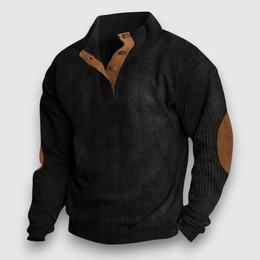 Men's Ribbed Knit Sweater with Stylish Buttons