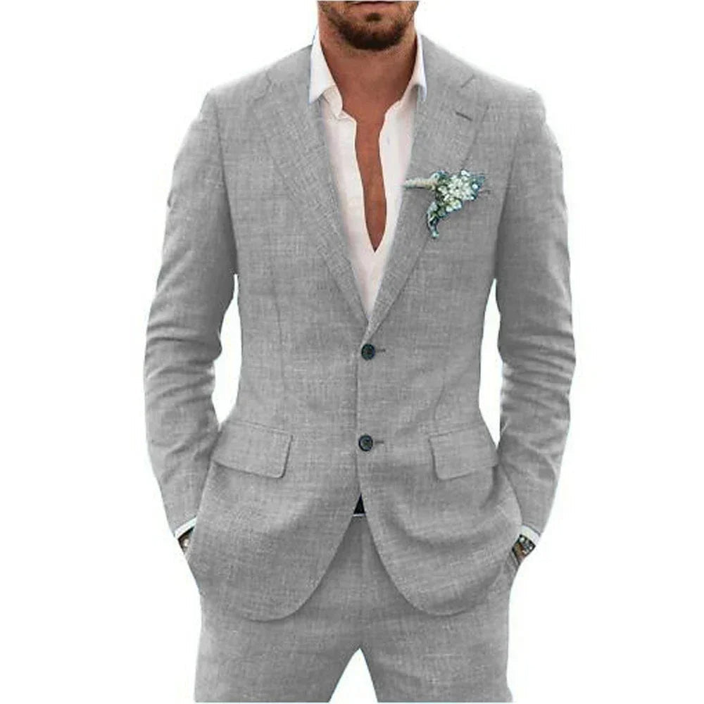 Men's Lightweight Casual Linen Suit | Breathable Summer Two-Piece for Warm Weather Style