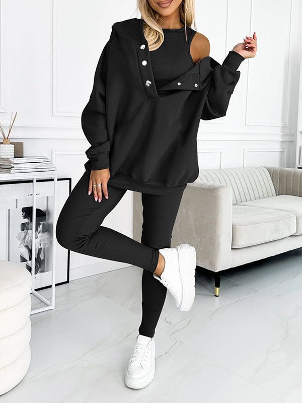 Women's 3-Piece Hoodie & Leggings Comfort Set | Soft Cozy Loungewear Outfit