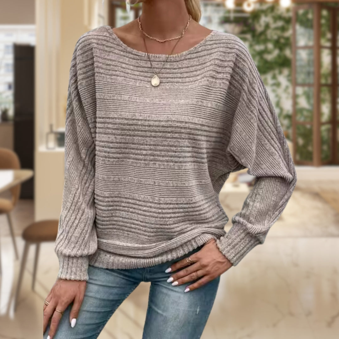 Women's Striped Batwing Knit Sweater | Relaxed Fit Pullover Top in Multiple Colors