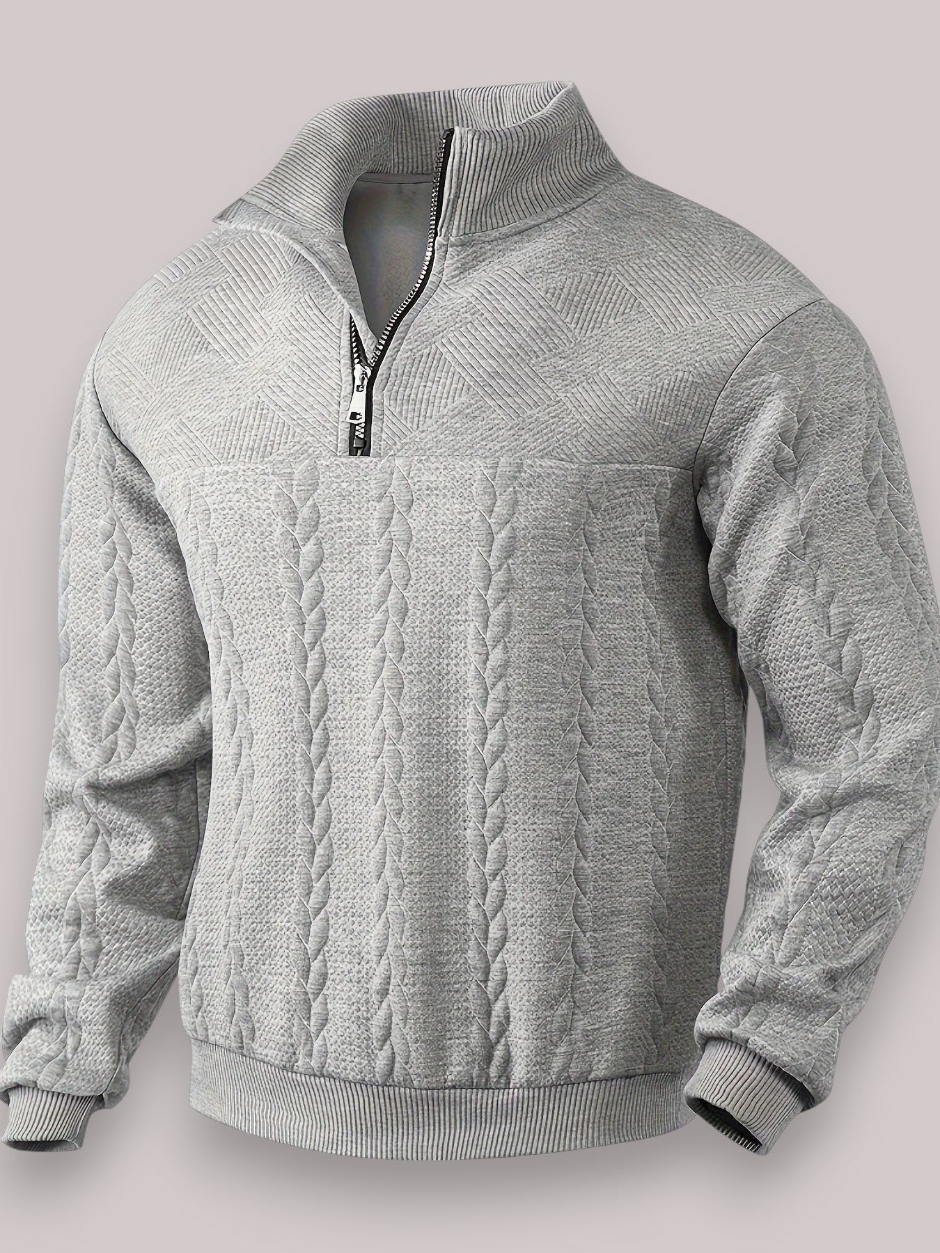 Men's Quarter-Zip Cable Knit Sweater | Textured Stand Collar Pullover in Multiple Colors