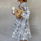 Women's V-Neck Mini Dress with 3/4 Sleeves