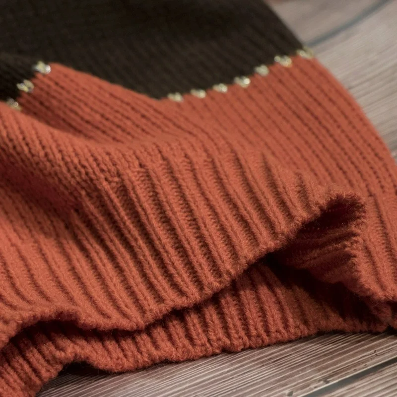 Women's Retro Color Block Striped Knit Sweater | Casual Oversized Pullover in Multiple Colors