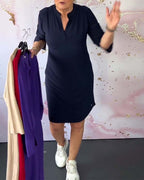 Women's Solid Color V-Neck Dress