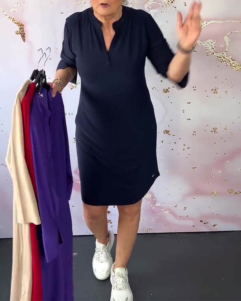 Women's Solid Color V-Neck Dress