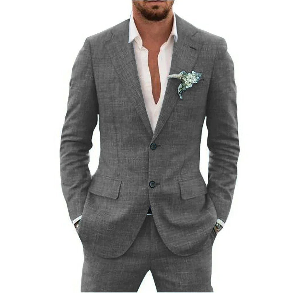 Men's Lightweight Casual Linen Suit | Breathable Summer Two-Piece for Warm Weather Style