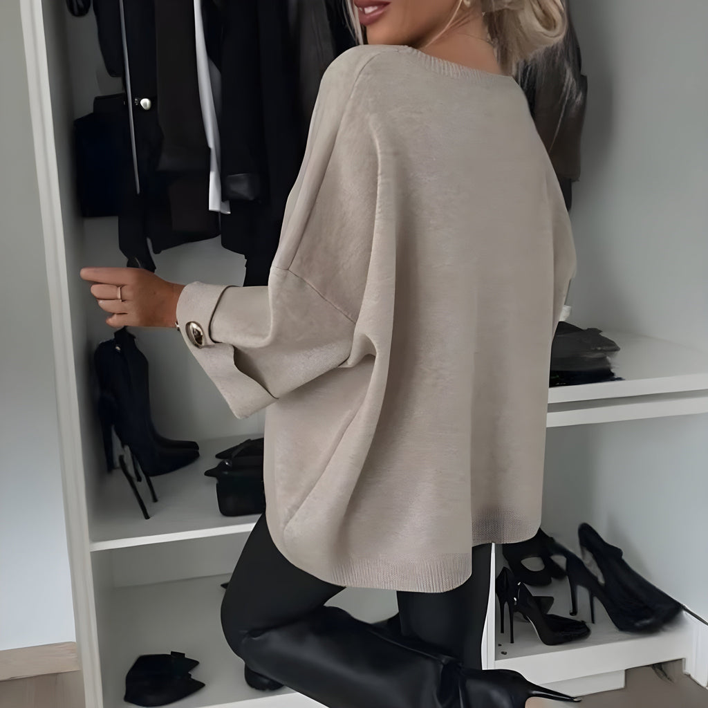 Women's Knit 3/4 Sleeve Top | Relaxed Casual Ribbed Knitwear for Everyday Wear