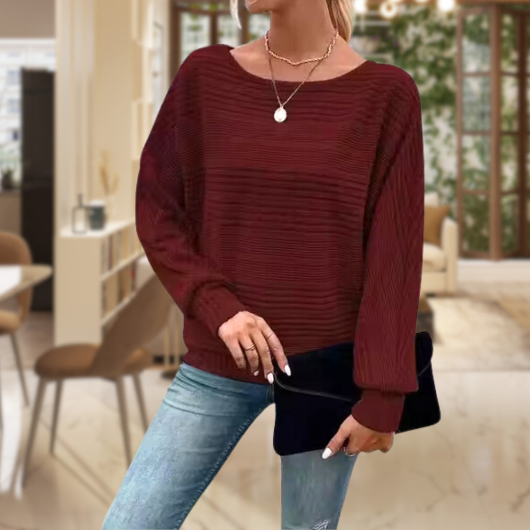 Women's Striped Batwing Knit Sweater | Relaxed Fit Pullover Top in Multiple Colors