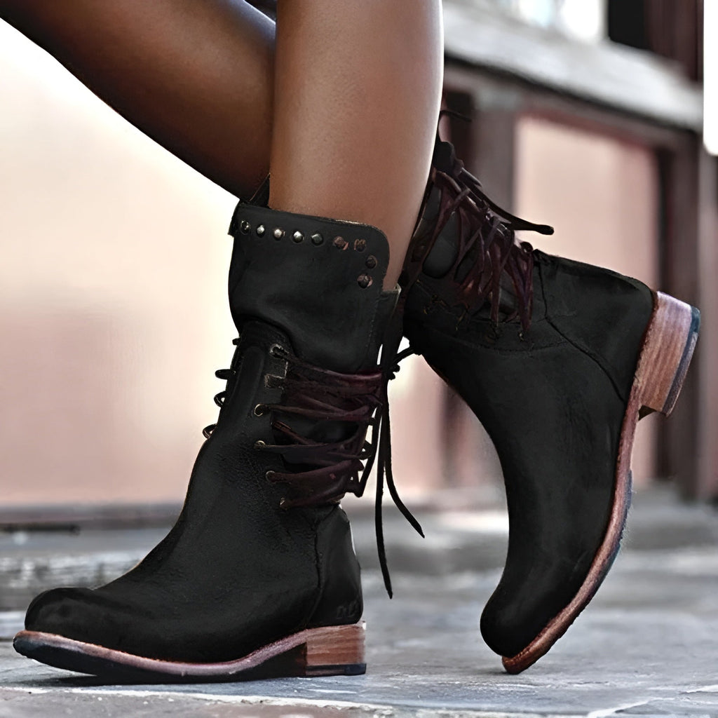 Women's Luxury Leather Lace-Up Boots | Classic Ankle Boots with Premium Finish