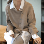 Women's Loose Fit Knit Cardigan | Casual Oversized Button-Up Sweater – Beige