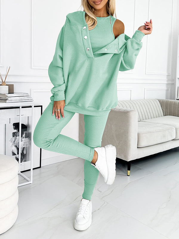 Women's 3-Piece Hoodie & Leggings Comfort Set | Soft Cozy Loungewear Outfit