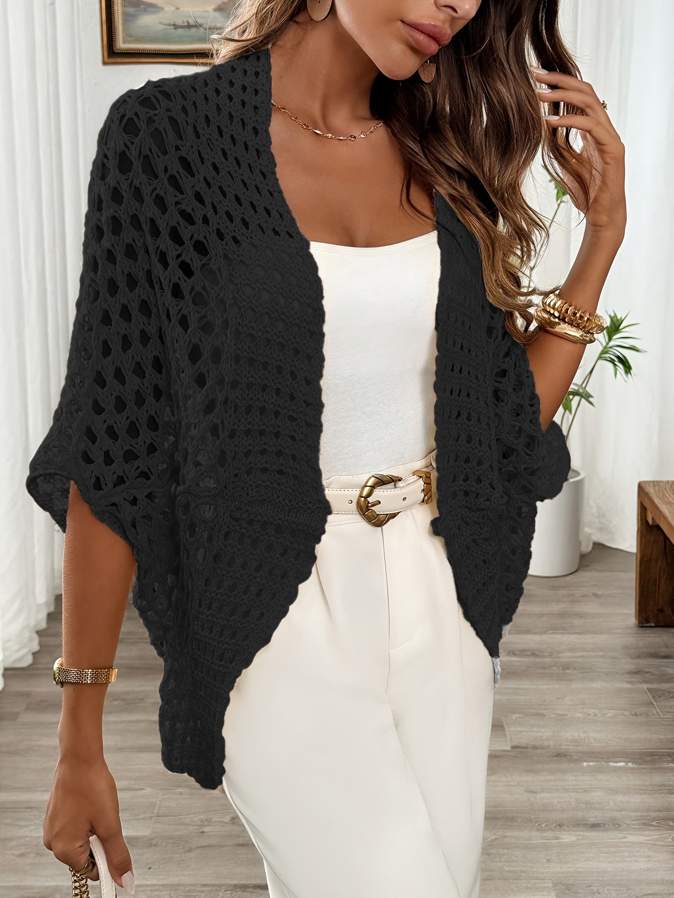 Women's Light Boho Knit Cardigan with Batwing Sleeves