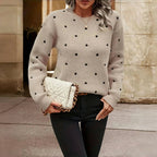 Women's Polka Dot Knit Sweater | Cozy Crew Neck Pullover in Multiple Colors