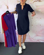 Women's Solid Color V-Neck Dress