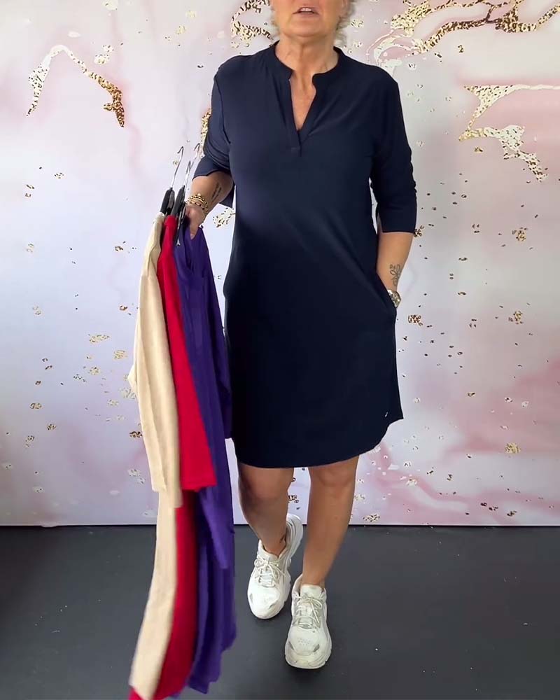 Women's Solid Color V-Neck Dress