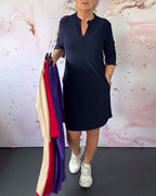 Women's Solid Color V-Neck Dress