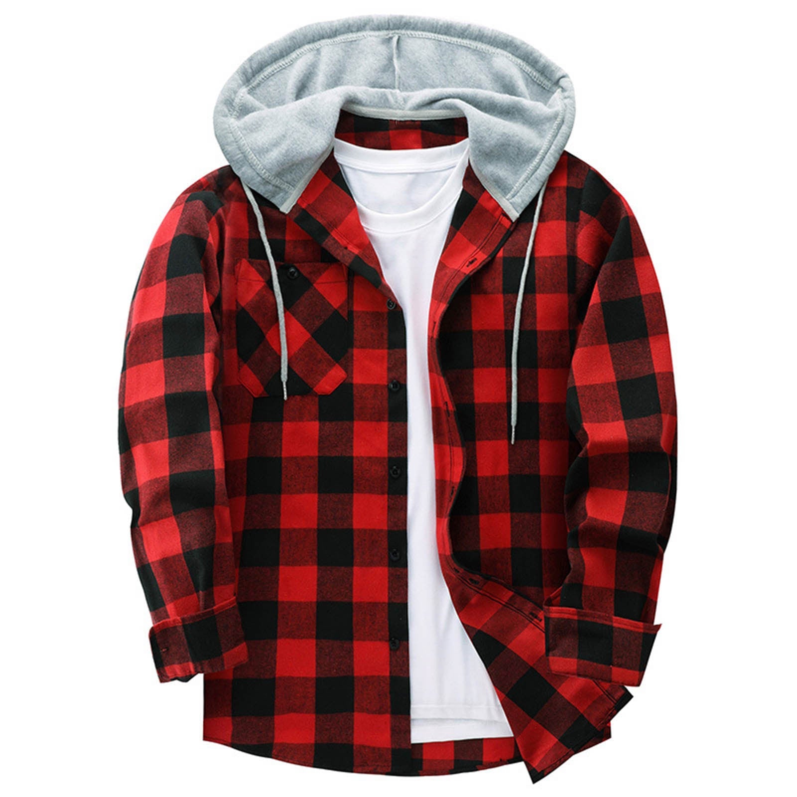 Men's Casual Plaid Hoodie Shirt
