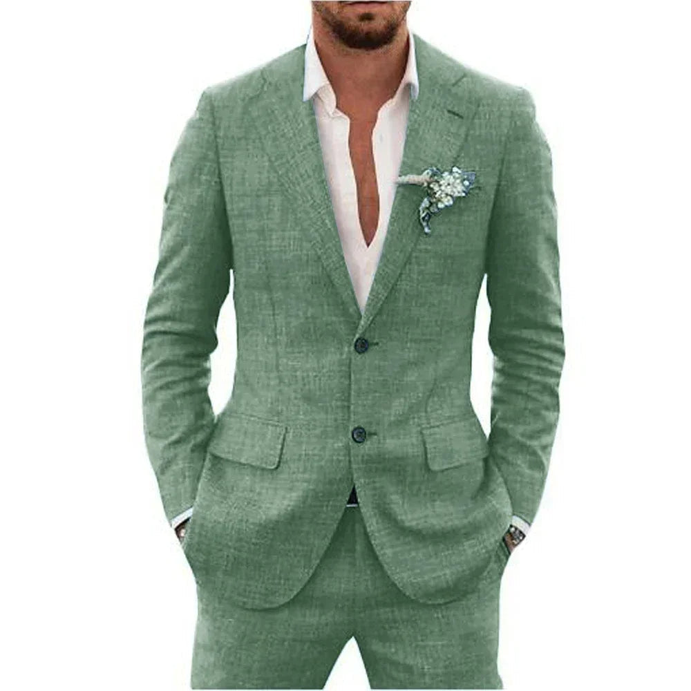Men's Lightweight Casual Linen Suit | Breathable Summer Two-Piece for Warm Weather Style