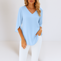 Women's Elegant V-Neck Blouse with Split Sleeves