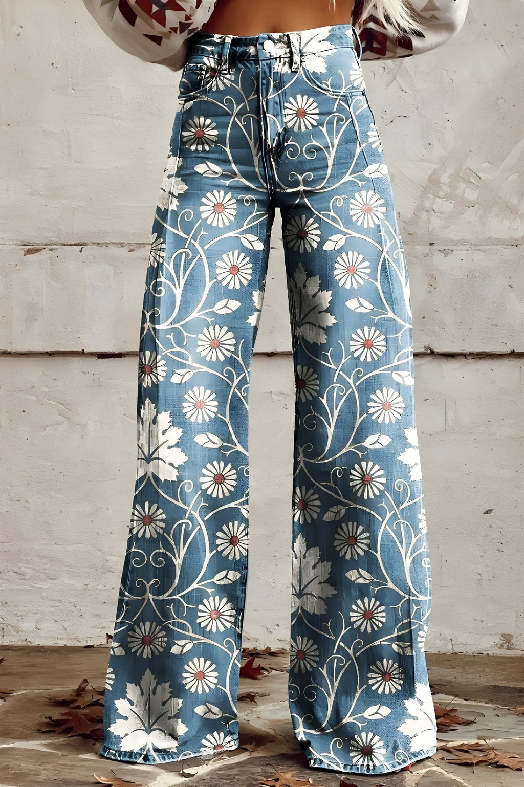 Women's Boho Floral Wide-Leg Pants | High Waist Vintage Print Trousers