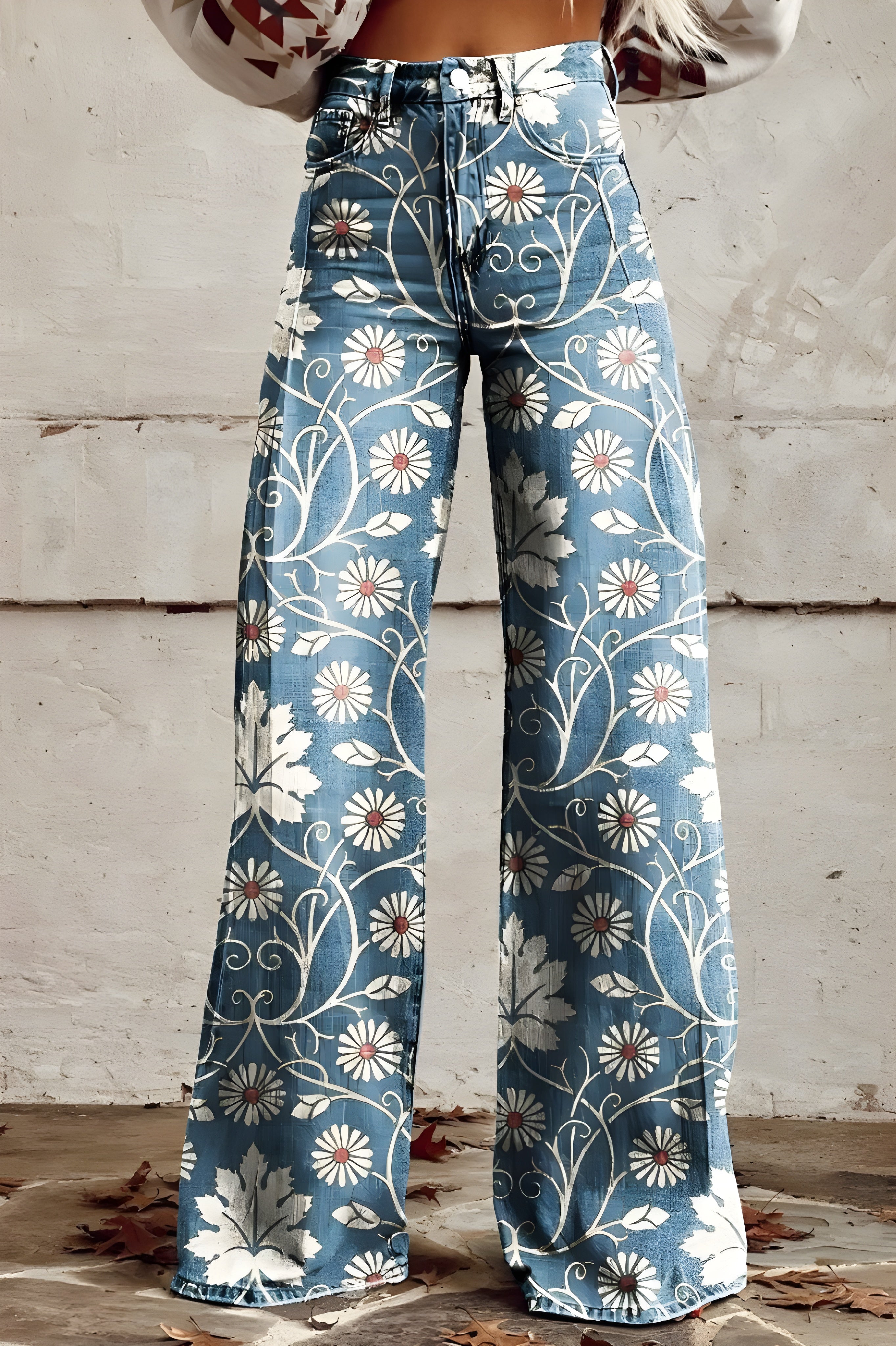 Women's Boho Floral Wide-Leg Pants | High Waist Vintage Print Trousers