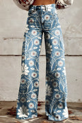 Women's Boho Floral Wide-Leg Pants | High Waist Vintage Print Trousers