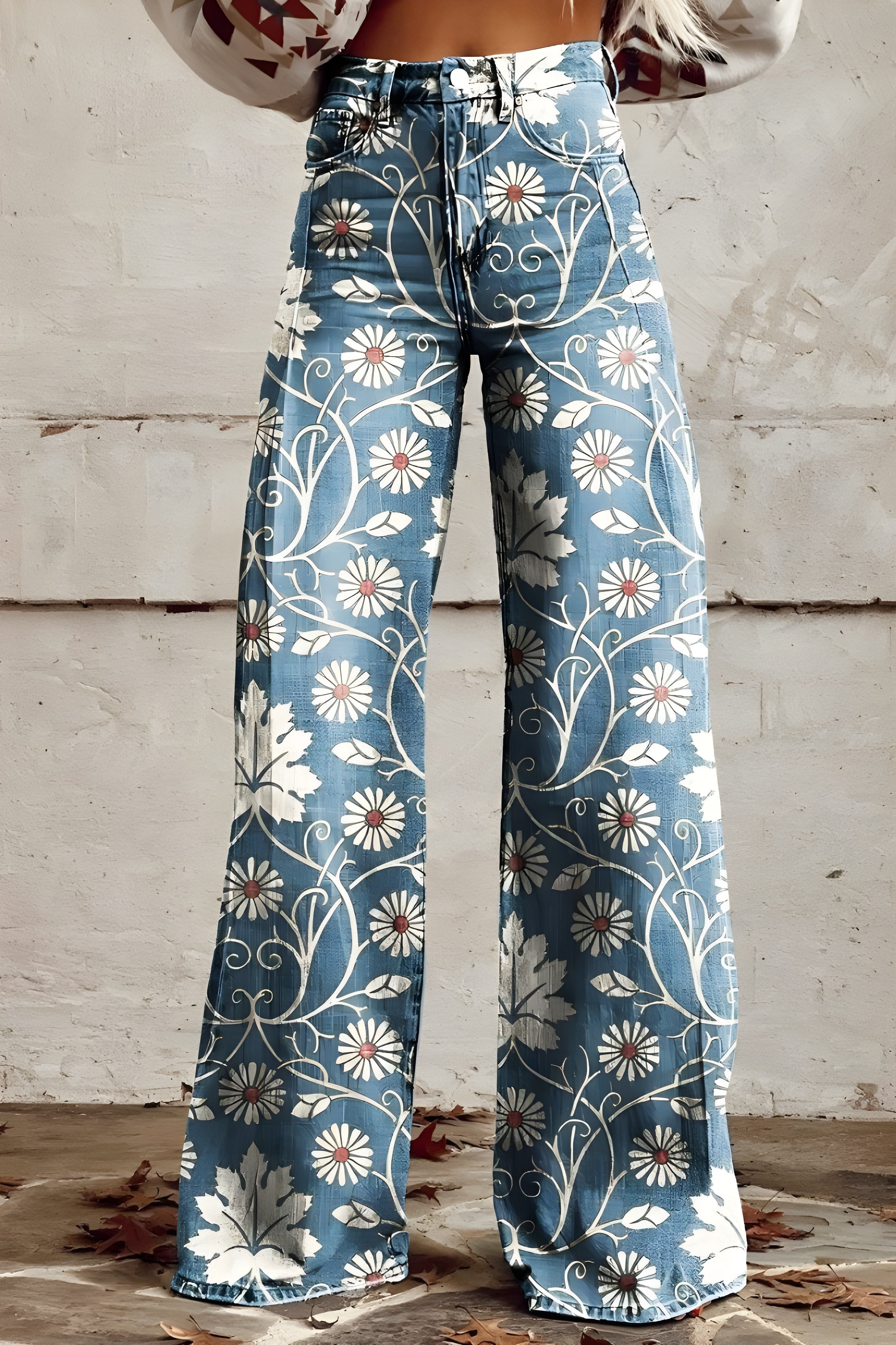 Women's Boho Floral Wide-Leg Pants | High Waist Vintage Print Trousers