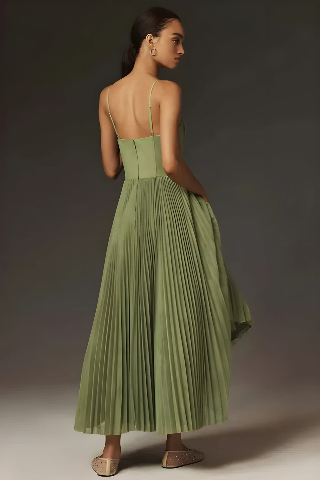 Women's Elegant Bustier Pleated Tulle Midi Dress