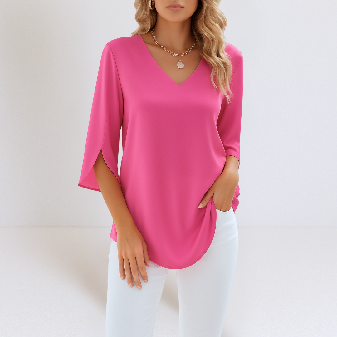 Women's Elegant V-Neck Blouse with Split Sleeves