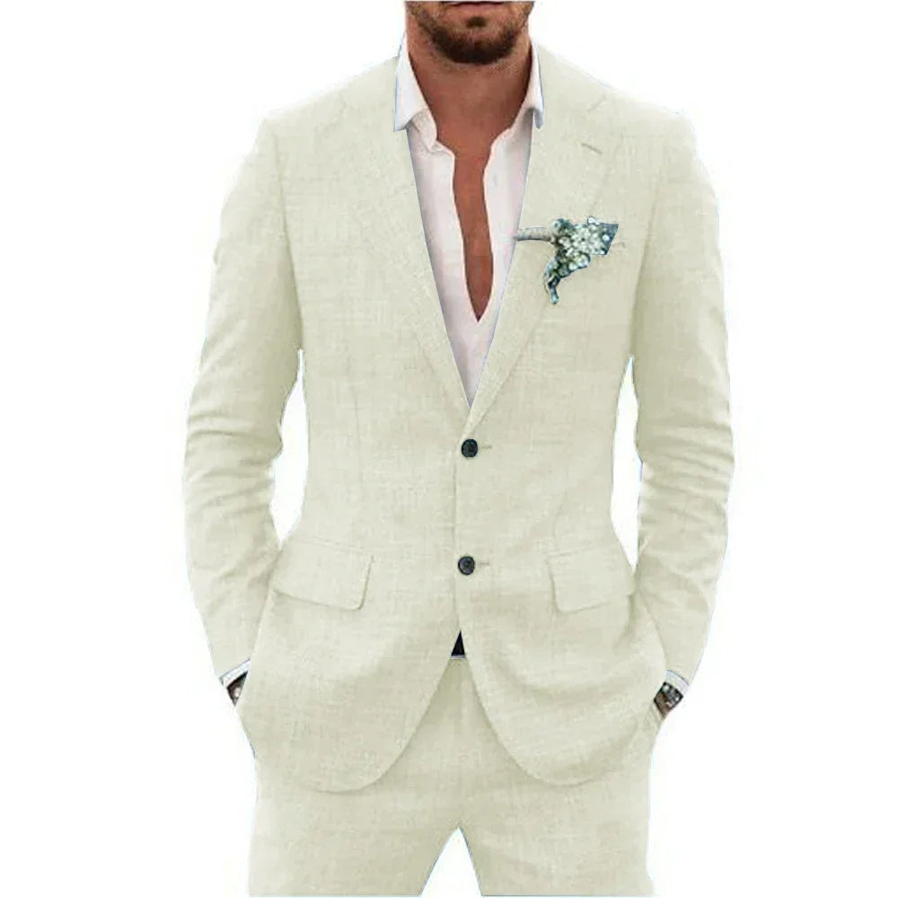Men's Lightweight Casual Linen Suit | Breathable Summer Two-Piece for Warm Weather Style