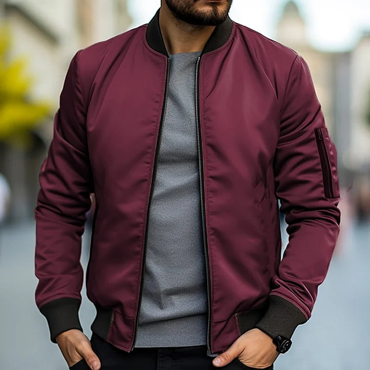 Men's Luxury Bomber Jacket | Premium Slim Fit Outerwear with Ribbed Trim