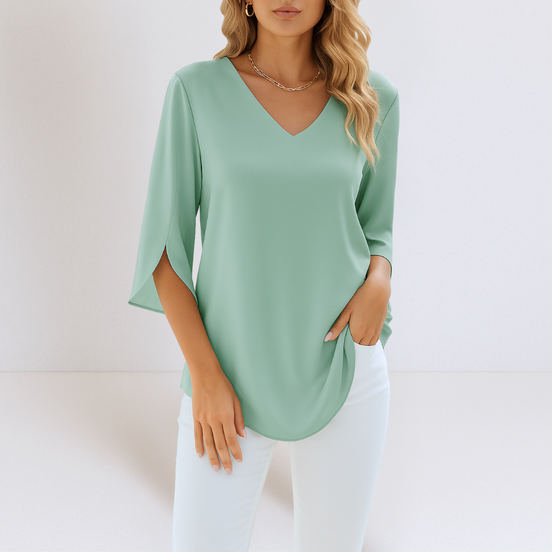 Women's Elegant V-Neck Blouse with Split Sleeves