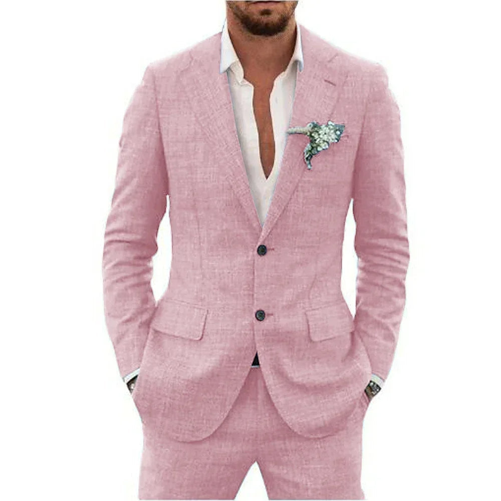 Men's Lightweight Casual Linen Suit | Breathable Summer Two-Piece for Warm Weather Style