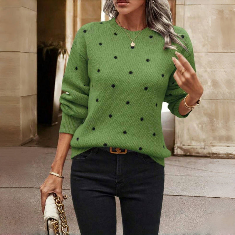 Women's Polka Dot Knit Sweater | Cozy Crew Neck Pullover in Multiple Colors