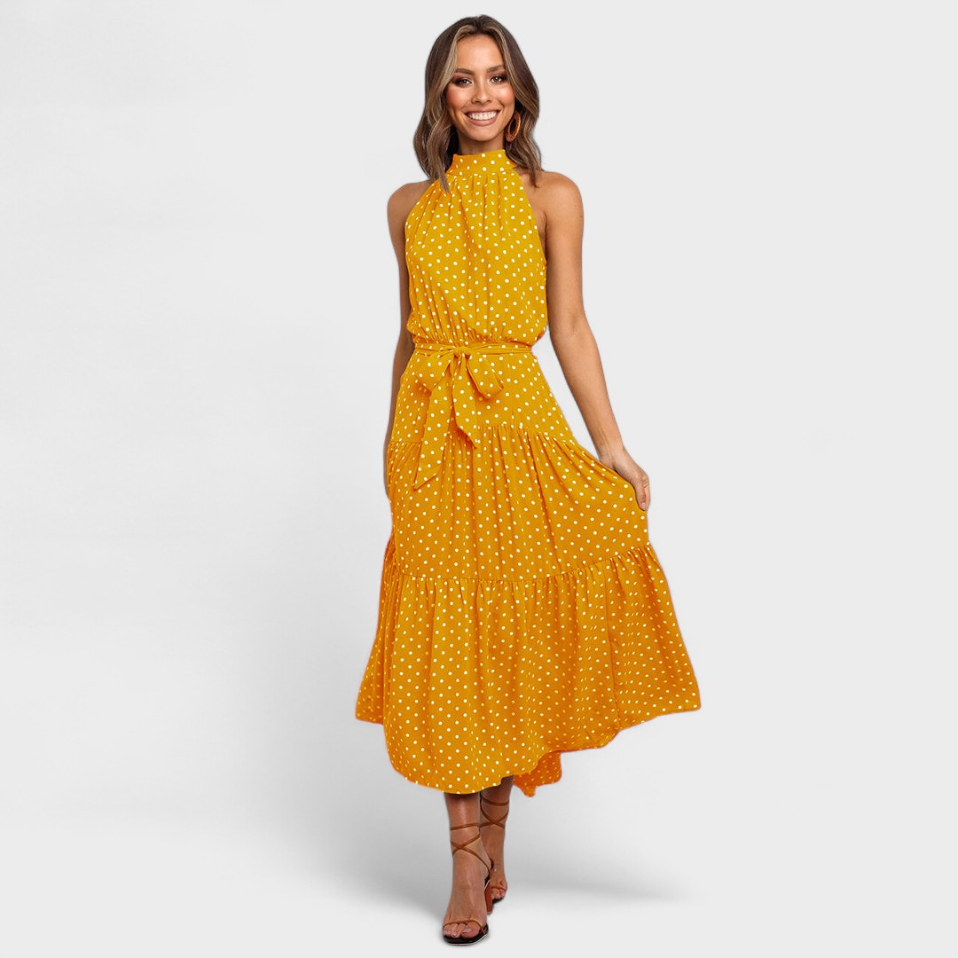 Women's Elegant Polka Dot Maxi Dress