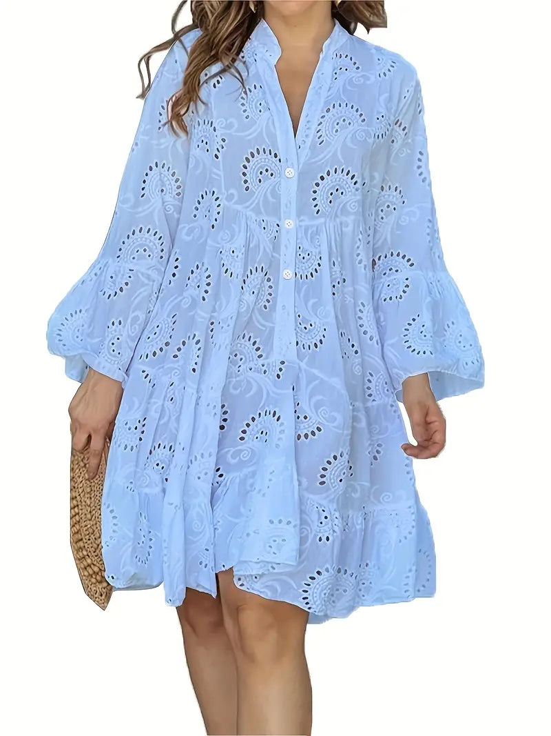 Women's Airy V-Neck Shirt Dress with Elegant Details