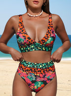 Women's High-Waist Bikini Set with V-Neck