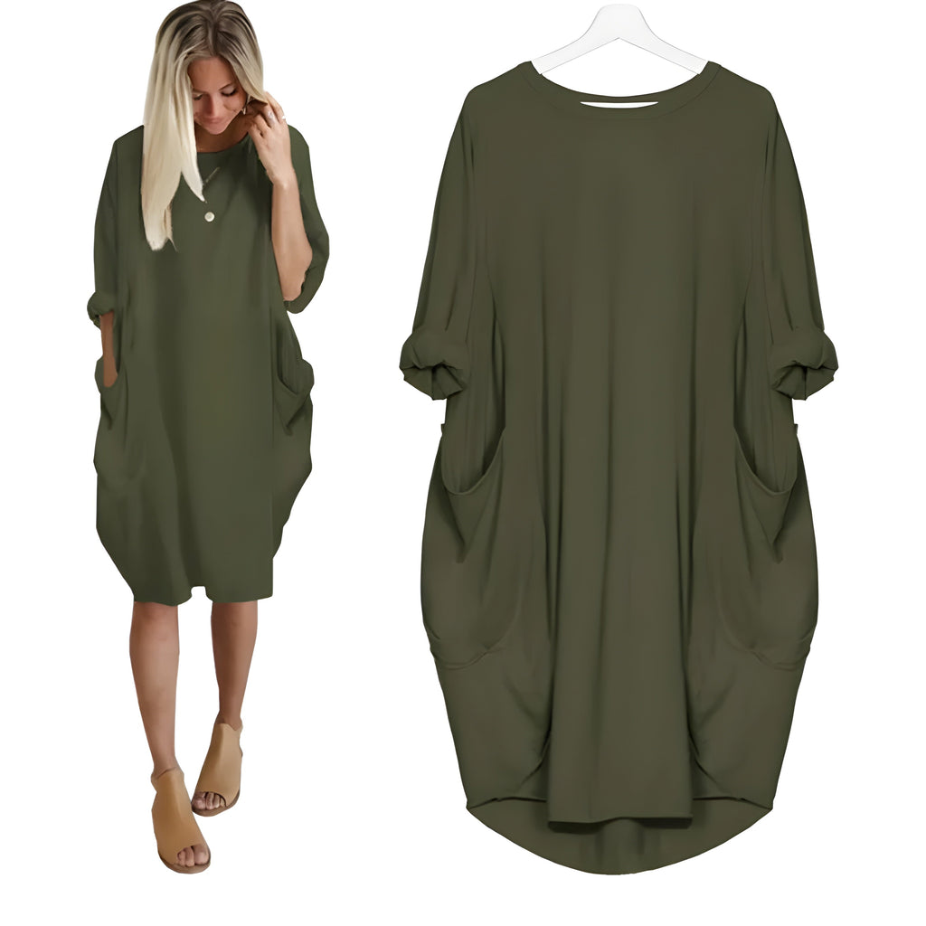 Women's Oversized Loose Casual Dress with Pockets | Relaxed Fit Everyday Midi Dress