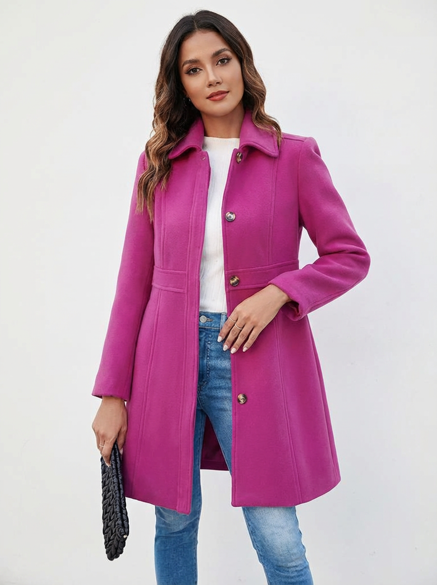 Elegant A-Line Women's Coat – Button Closure Long Coat Josephine