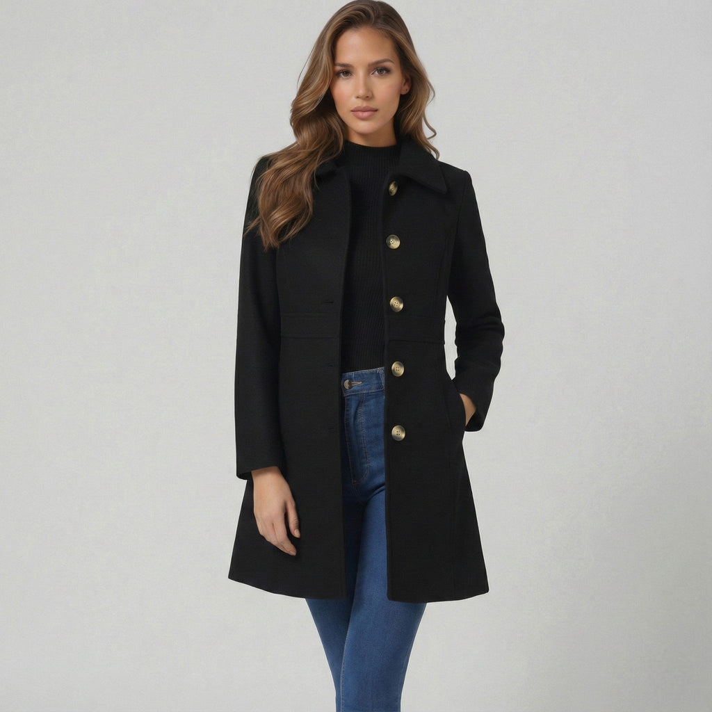 Elegant A-Line Women's Coat – Button Closure Long Coat Josephine