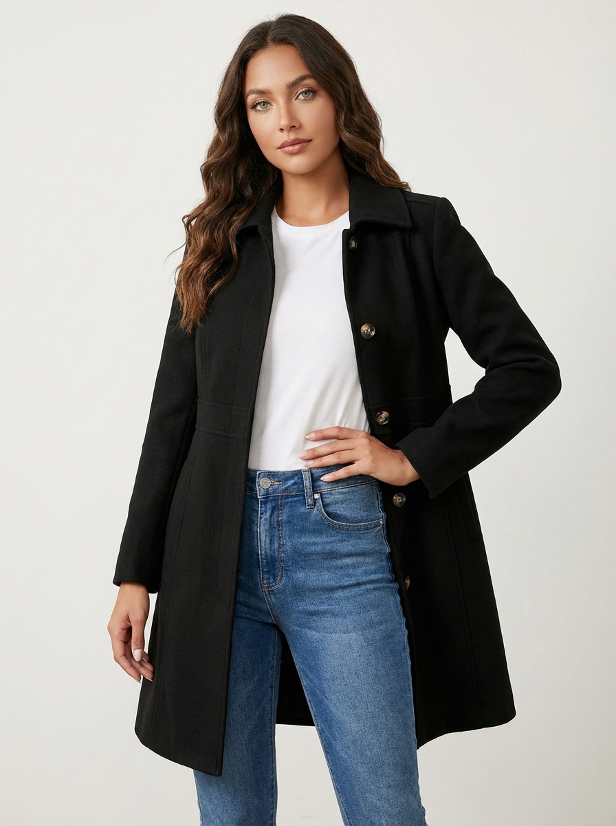Elegant A-Line Women's Coat – Button Closure Long Coat Josephine