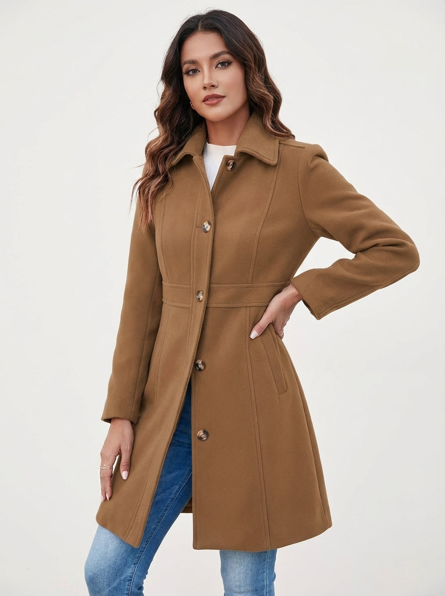 Elegant A-Line Women's Coat – Button Closure Long Coat Josephine