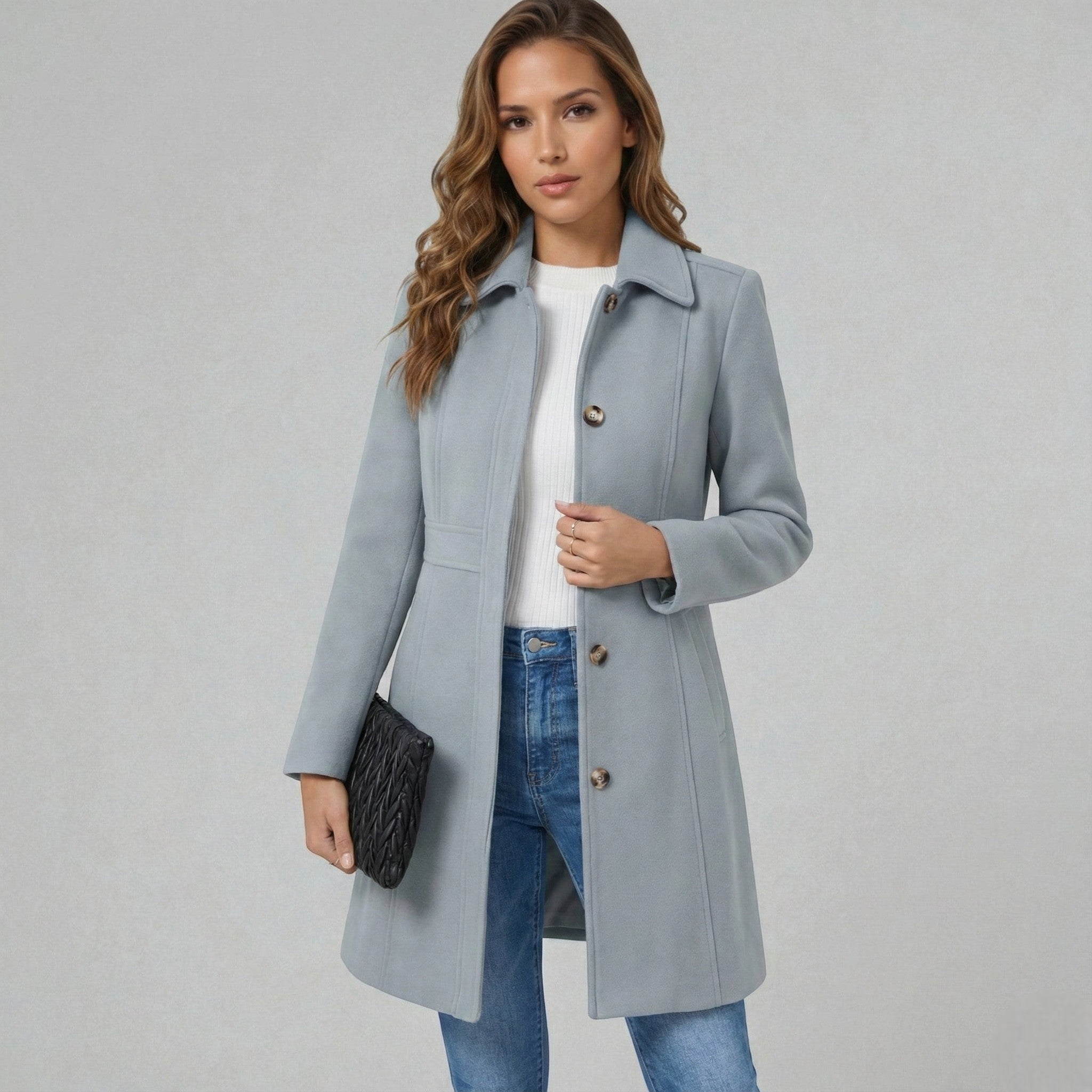 Elegant A-Line Women's Coat – Button Closure Long Coat Josephine