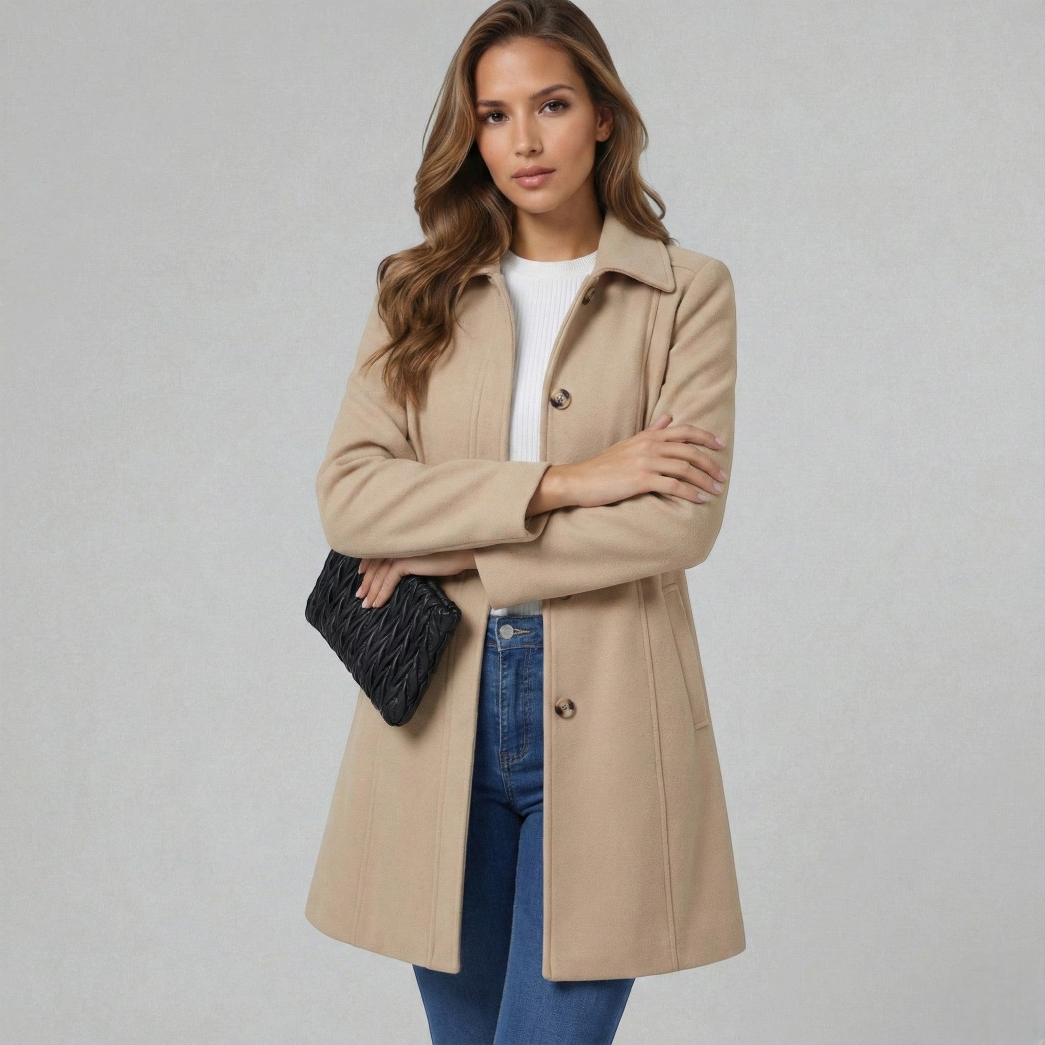 Elegant A-Line Women's Coat – Button Closure Long Coat Josephine