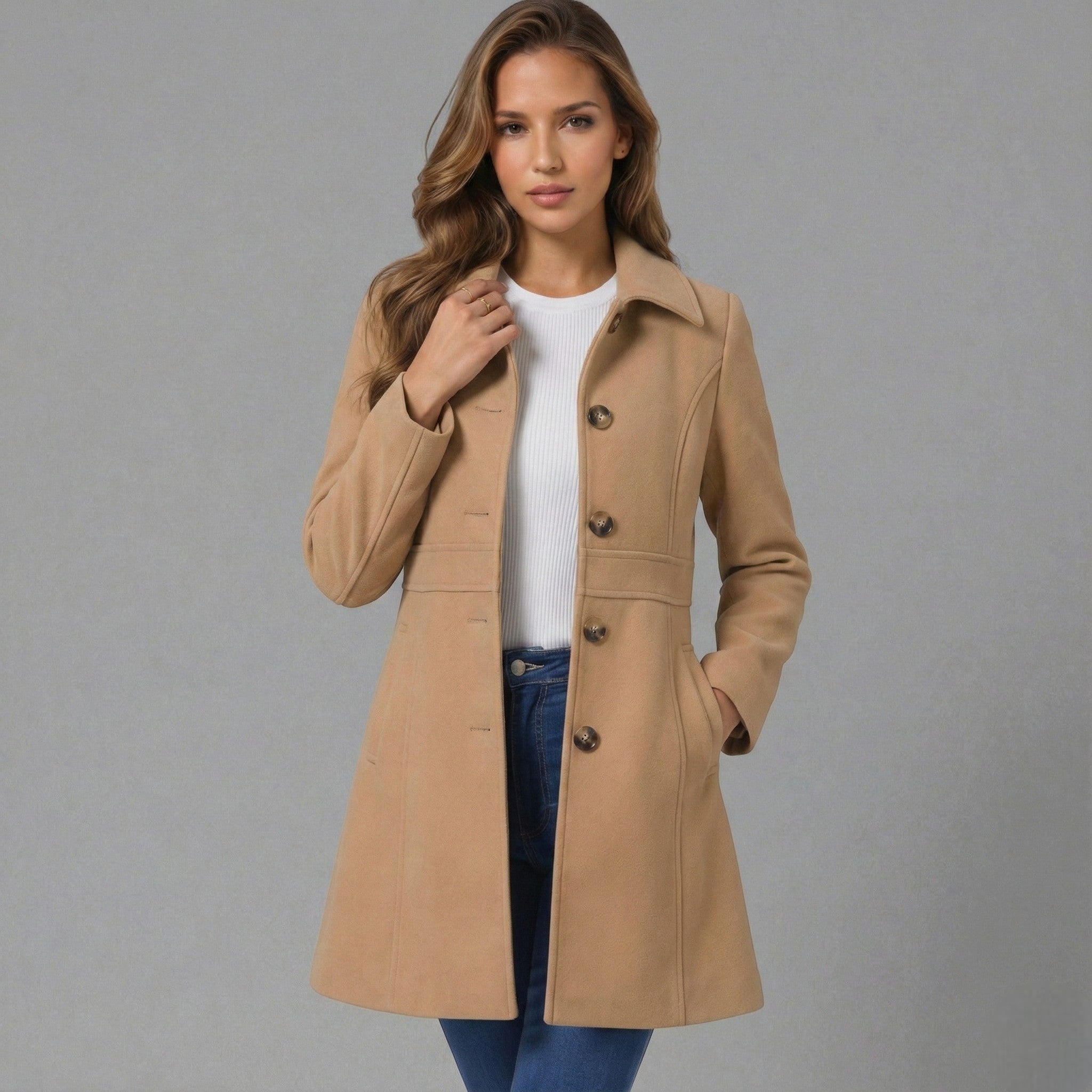 Elegant A-Line Women's Coat – Button Closure Long Coat Josephine