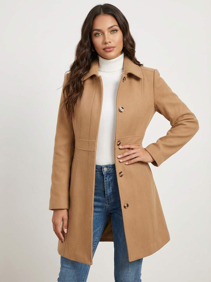 Elegant A-Line Women's Coat – Button Closure Long Coat Josephine