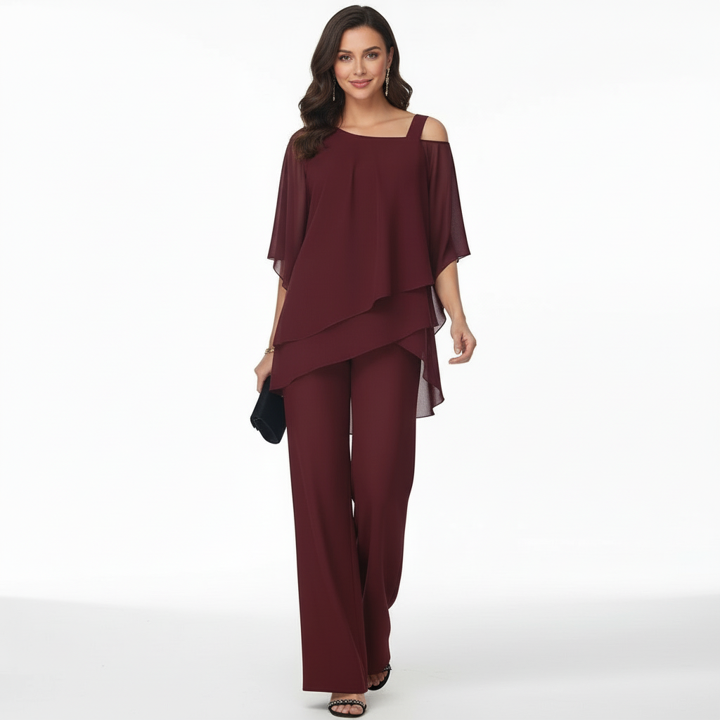 Women's Chiffon Two Piece Set – Elegant Flowing Top & Wide Leg Pants