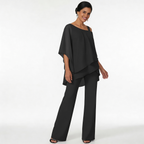 Women's Chiffon Two Piece Set – Elegant Flowing Top & Wide Leg Pants